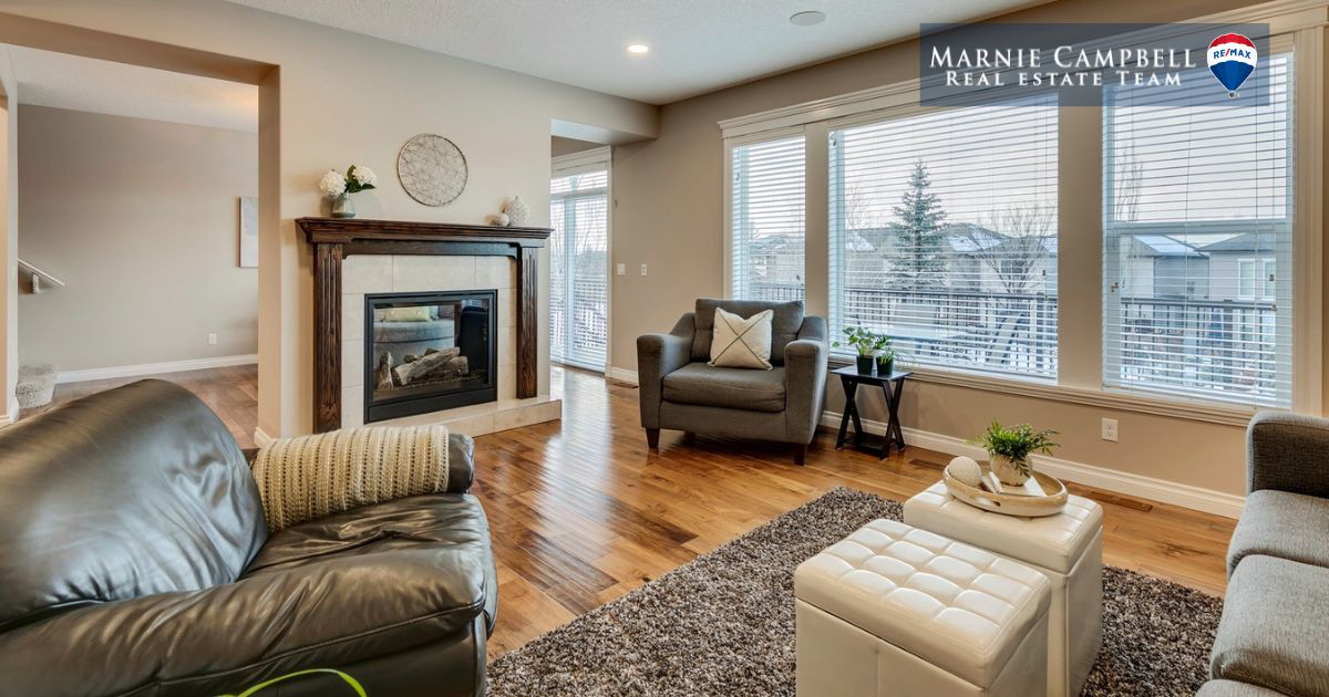 Auburn Bay, Calgary inviting living room.