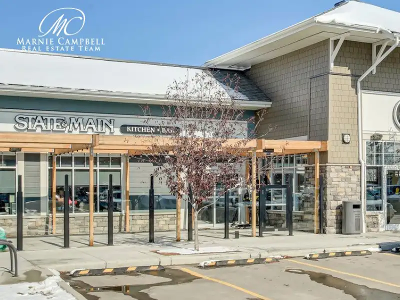 State & Main restaurant at Mahogany Village Market in Calgary, showcasing local dining in the lake community