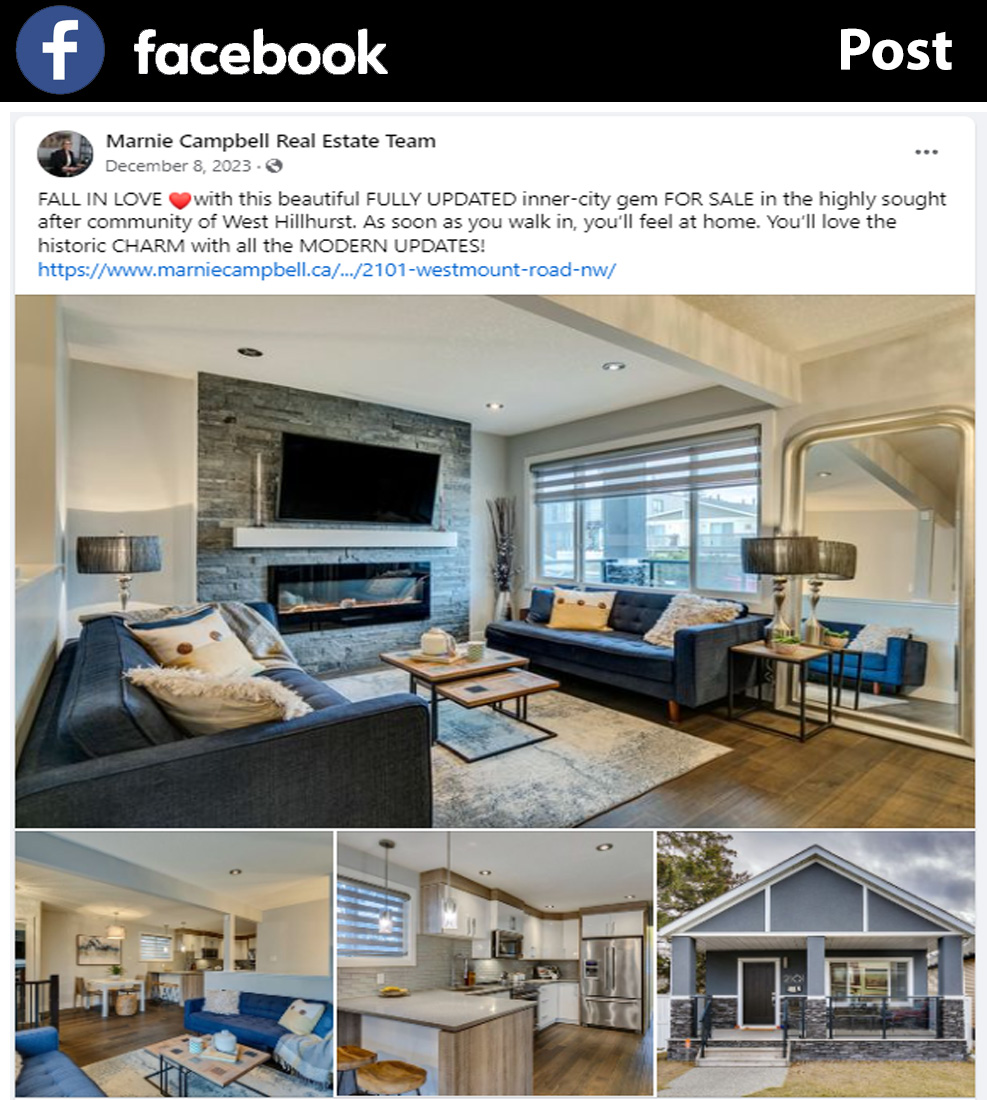 Marketing to sell your home - Facebook post.